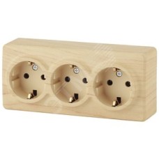 Розетка 3х2P+E Schuko, 16A-250В, ОУ, Эра Эксперт, сосна