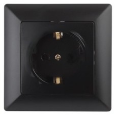 Розетка 2P+E Schuko со шторками, 16А-250В, СУ, Solo, антрацит