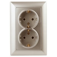 Розетка 2X2P+E Schuko, 16А-250В, СУ, Solo, шампань