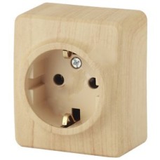 Розетка 2P+E Schuko, 16A-250В, ОУ, Эра Эксперт, сосна