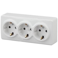 Розетка 3х2P+E Schuko, 16A-250В, ОУ, Эра Эксперт, белый