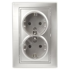 Розетка 2X2P+E Schuko, 16А-250В, СУ, Plano, алюминий