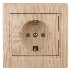 Розетка 2P+E Schuko со шторками, 16А-250В, СУ, Plano, сосна
