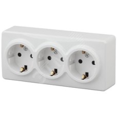 Розетка 3х2P+E Schuko со шторками, 16A-250В, ОУ, Эра Эксперт, белый