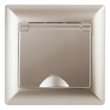 Розетка 2P+E Schuko с крышкой, 16А-250В, СУ, Solo, шампань