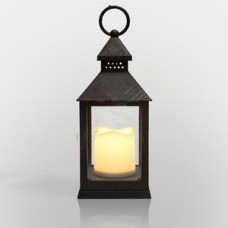 Декоративный домашний фонарь со свечкой, черный корпус, размер 10.5х10.5х24 см, цвет теплый белый
