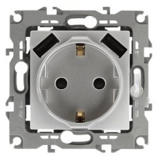 Розетка 2P+E 16A-250В, штор. с 2xUSB 5В-3А, Эра Elegance, алюминий