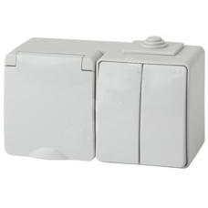 Блок розетка+выкл. двойн. гориз. IP65, 16A(10AX)-250В, ОУ, Эра Эксперт, серый