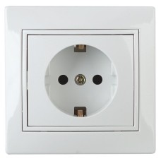 Розетка 2P+E Schuko со шторками, 16А-250В, СУ, Al+Cu, Plano, белый