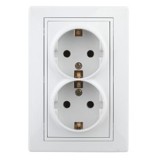 Розетка 2X2P+E Schuko со шторками, 16А-250В, СУ, Al+Cu, Plano, белый