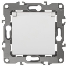 Розетка 2P+E Schuko со шторками с крышкой, 16А-250В, б.л., Эра12, белый