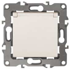 Розетка 2P+E Schuko со шторками с крышкой, 16А-250В, б.л., Эра12, слоновая кость