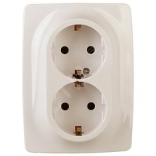 Розетка 2X2P+E Schuko со шторками , 16А-250В, б.л., Эра12, слоновая кость