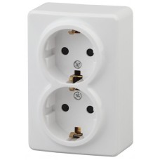 Розетка 2х2P+E Schuko со шторками, 16A-250В, ОУ, Эра Эксперт, Al+Cu, белый