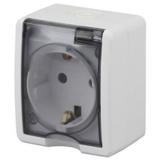 Розетка 2P+E IP54, шторки, 16A-250В, ОУ, Эра Эксперт, Al+Cu, белый