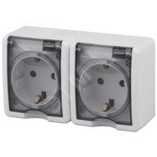 Розетка 2х2P+E IP54, шторки, 16A-250В, ОУ, Эра Эксперт, Al+Cu, белый