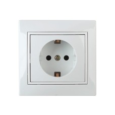 Розетка 2P+E Schuko со шторками, 16А-250В, СУ, б.л., Plano, белый