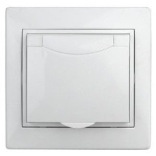 Розетка 2P+E Schuko с крышкой штор., 16А-250В, СУ, б.л., Plano, белый