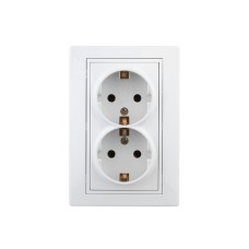 Розетка 2X2P+E Schuko со шторками, 16А-250В, СУ, б.л., Plano, белый