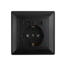 Розетка P+E Schuko со шторками, 16А-250В + 2хUSB, IP20, СУ, Solo, антрацит