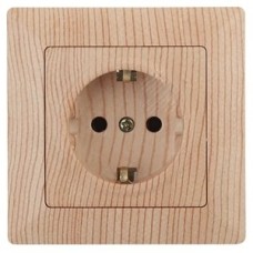 Розетка 2P+E Schuko со шторками, 16А-250В, СУ, Solo, сосна