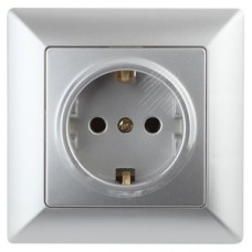Розетка 2P+E Schuko со шторками, 16А-250В, СУ, Solo, алюминий