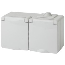 Блок розетка+выкл. гориз. IP65, 16A(10AX)-250В, ОУ, Эра Эксперт, серый