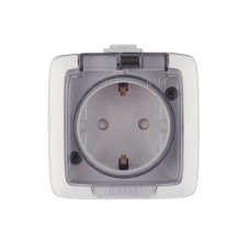 Розетка наружная с заземлением без шторок белая IP44