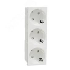 Unica Modular Розетка 3х(2К+З) 45гр, шторки, безвинтовые клеммы БЕЛАЯ